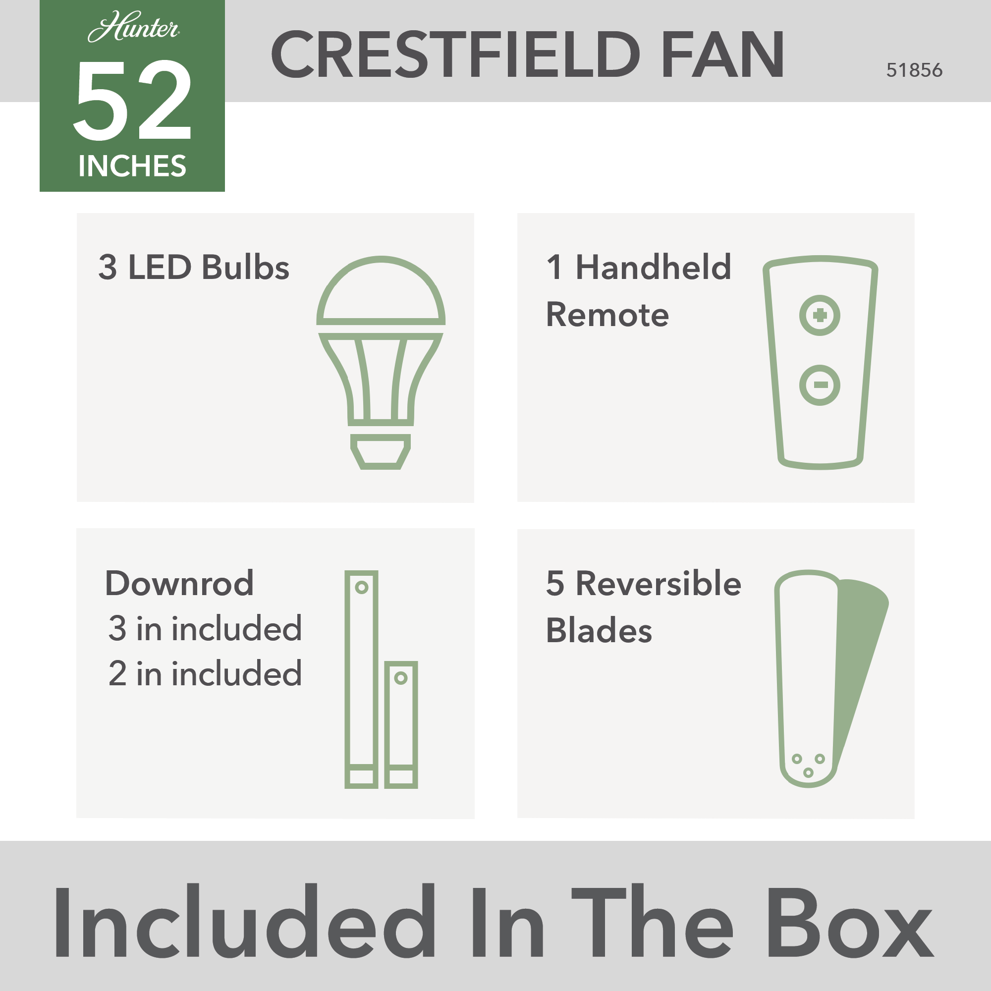 Hunter 52 inch Crestfield Ceiling Fan with LED Light Kit and Handheld Remote