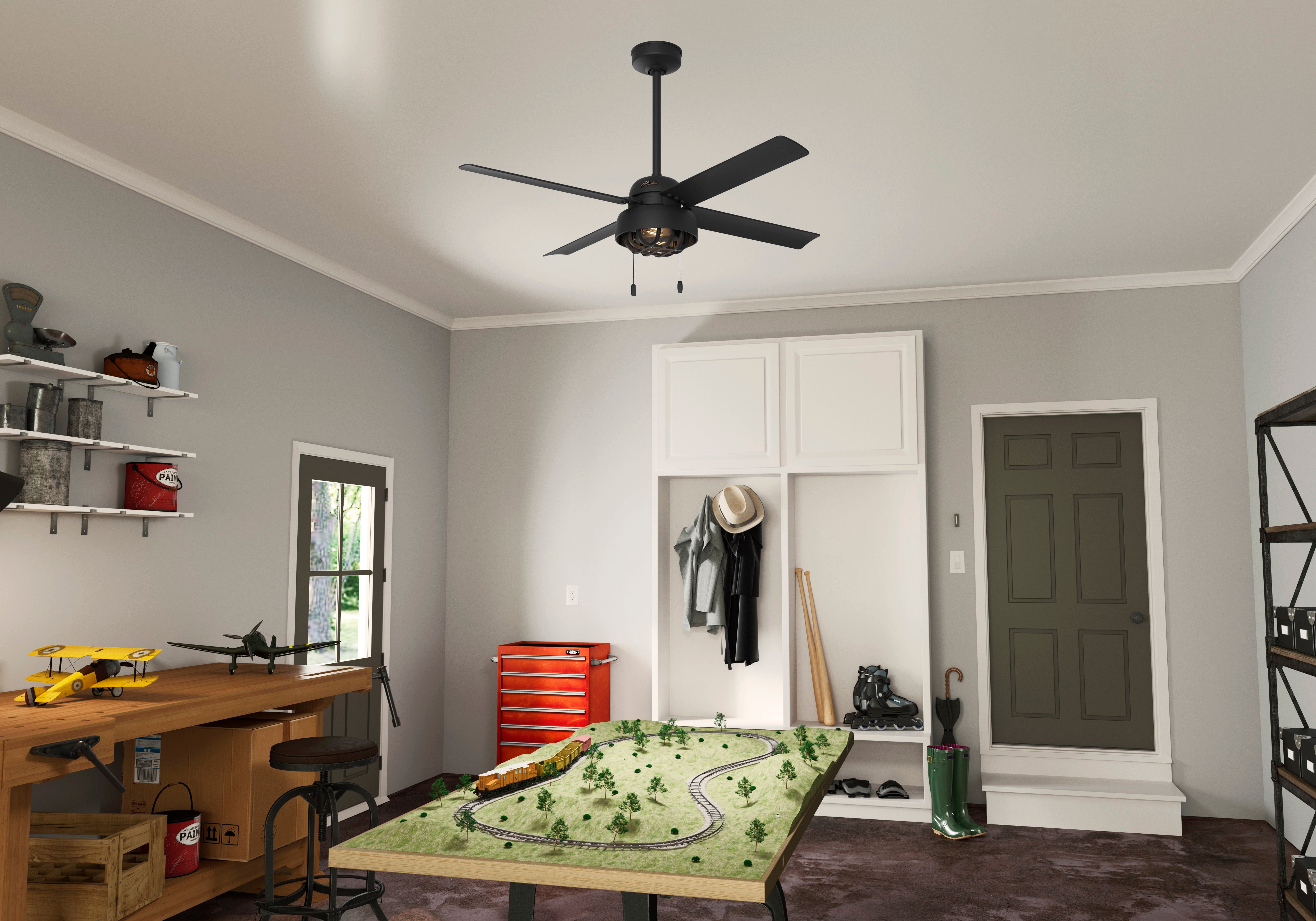 Hunter 52 inch Spring Mill Damp Rated Ceiling Fan with LED Light Kit and Pull Chain