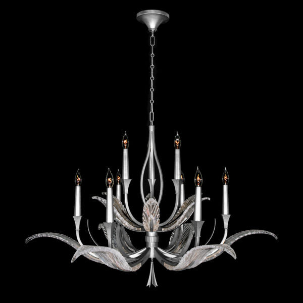 Fine Art Lamps Plume 45" Round Chandelier Chandeliers Fine Art Handcrafted Lighting Silver Dichroic Feathers 