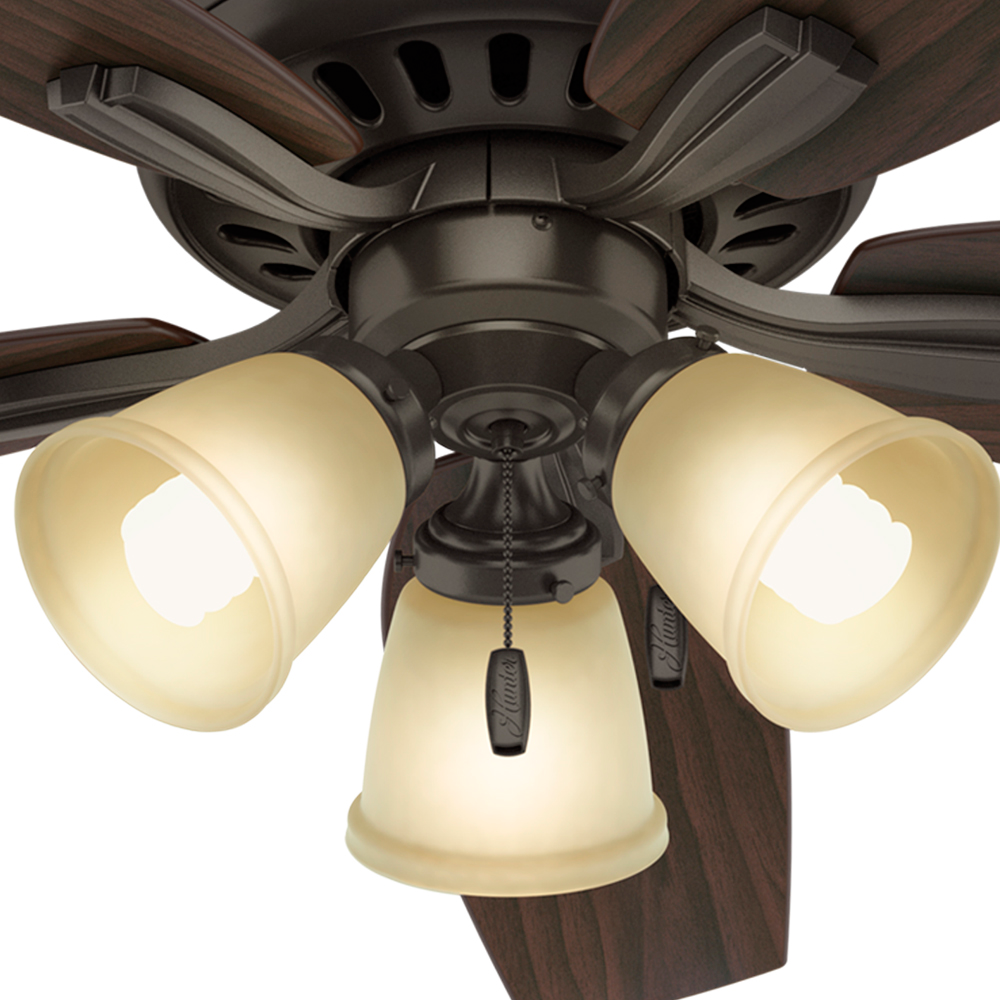 Hunter 52 inch Newsome Ceiling Fan with LED Light Kit Indoor Ceiling Fans Hunter Premier Bronze Roasted Walnut / Yellow Walnut Frosted Amber