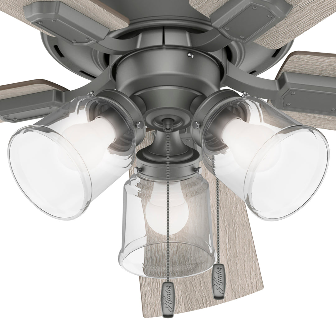 Hunter 52 inch Crestfield Ceiling Fan with LED Light Kit and Pull Chain Indoor Ceiling Fans Hunter Matte Silver Light Gray Oak / Warm Grey Oak Clear