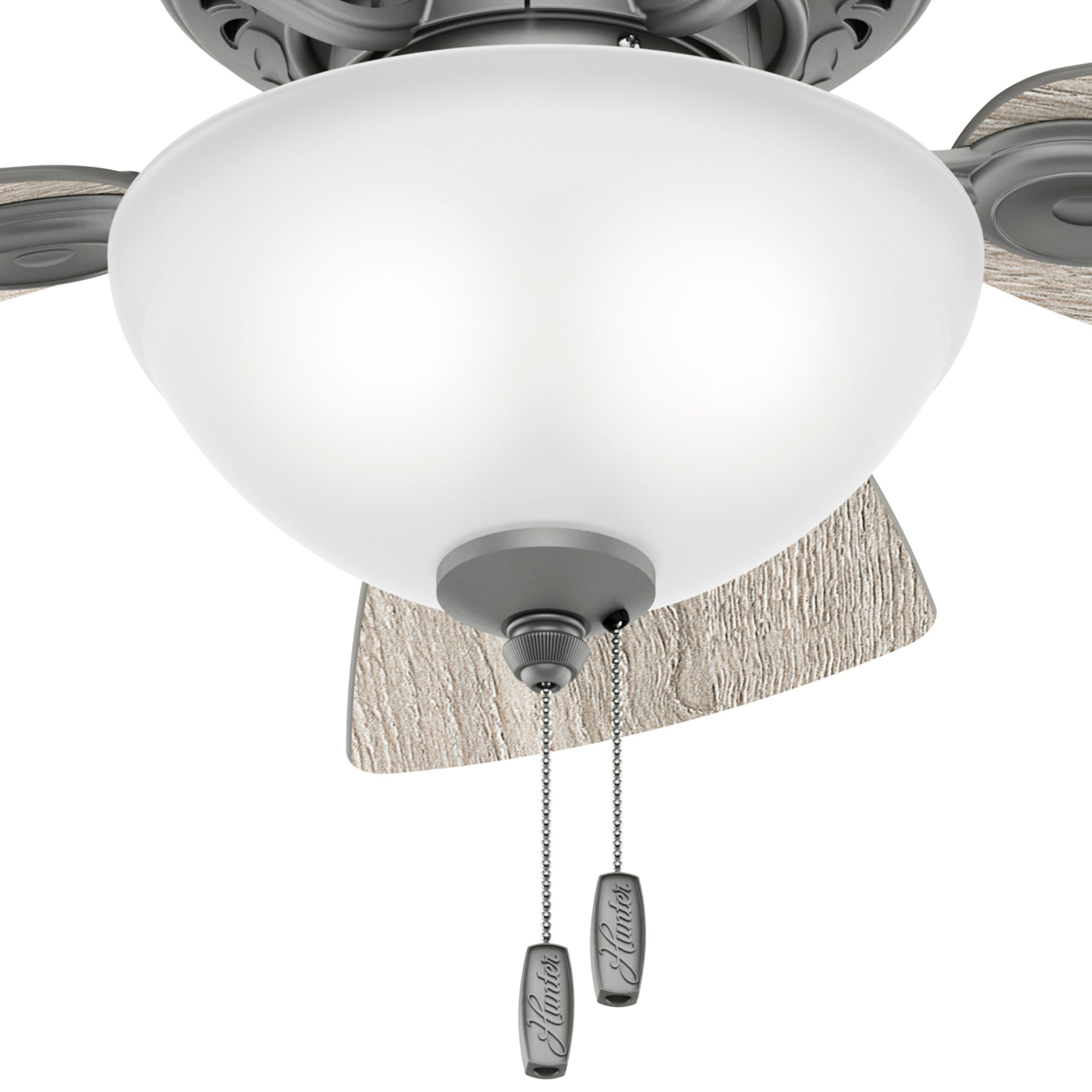 Hunter 34 inch Ceiling Fan with LED Light Kit and Pull Chain Ceiling Fan Hunter Matte Silver Light Gray Oak / Warm Grey Oak Painted Cased White