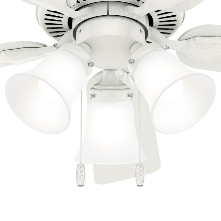 Hunter 44 inch Swanson Ceiling Fan with LED Light Kit and Pull Chain Indoor Ceiling Fans Hunter Fresh White Fresh White / Natural Wood Clear Frosted