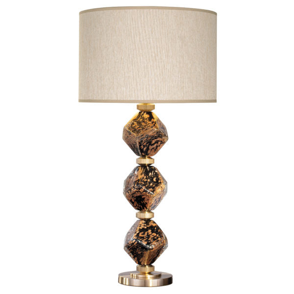 Fine Art Lamps SoBe 30.5" Table Lamp Lamp Fine Art Handcrafted Lighting Ebony Black and Gold Aventurine veiling with Beige fabric shade  