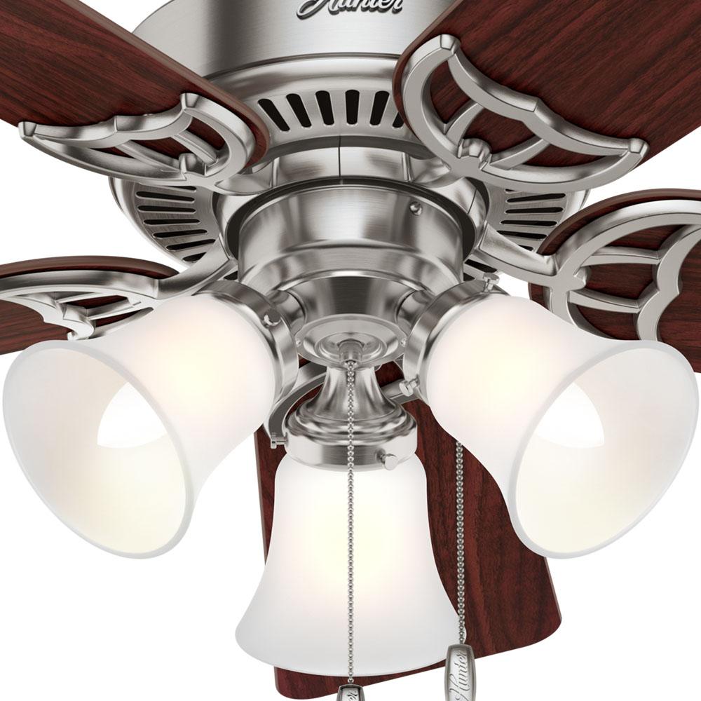 Hunter 42 inch Southern Breeze Ceiling Fan with LED Light Kit and Pull Chain Ceiling Fan Hunter Brushed Nickel Cherry / Maple Clear Frosted