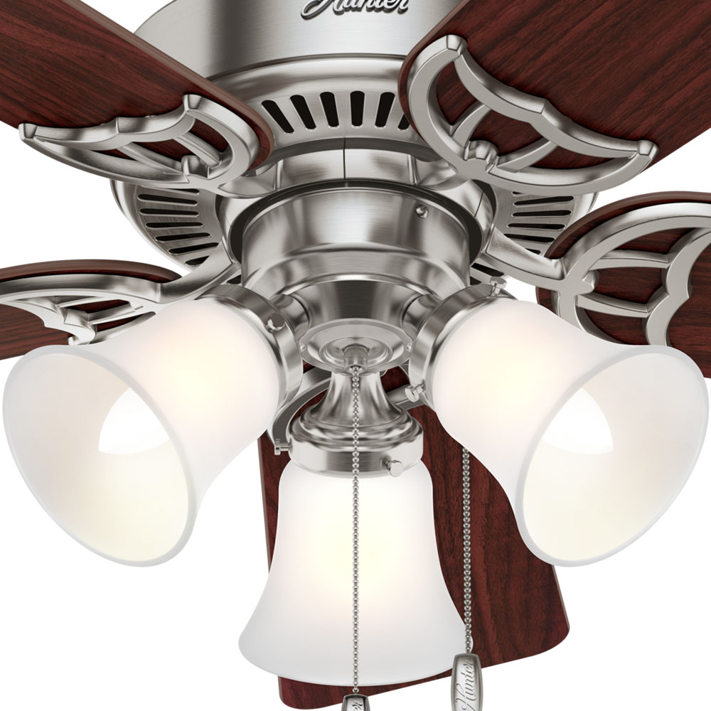 Hunter 42 inch Southern Breeze Ceiling Fan with LED Light Kit and Pull Chain Indoor Ceiling Fans Hunter Brushed Nickel Cherry / Maple Clear Frosted