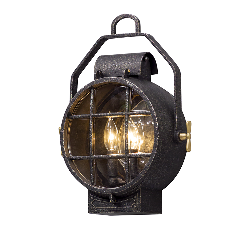 Troy Lighting POINT LOOKOUT 2LT WALL LANTERN SMALL B5031 Outdoor Wall Lights Troy Lighting AGED SILVER W POL BRASS ACCENT  