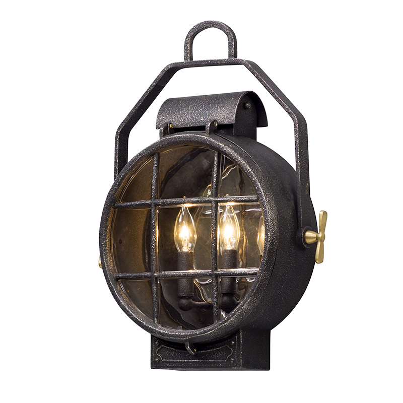 Troy Lighting POINT LOOKOUT 2LT WALL LANTERN MEDIUM B5032 Outdoor l Wall Troy Lighting AGED SILVER W POL BRASS ACCENT  