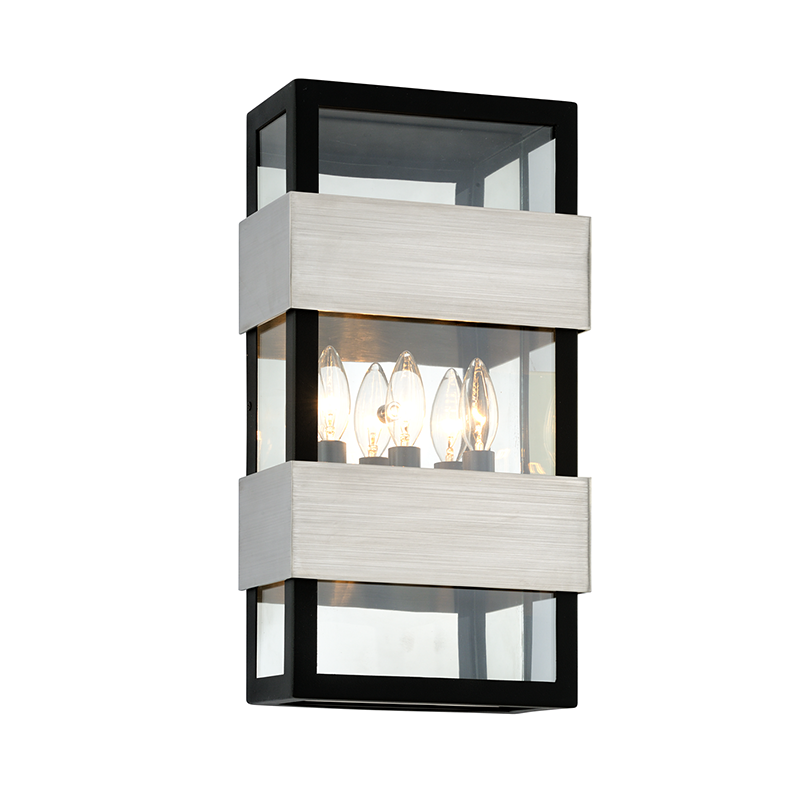 Troy Lighting DANA POINT 3LT WALL B6523 Outdoor l Wall Troy Lighting BLACK WITH BRUSHED STAINLESS  