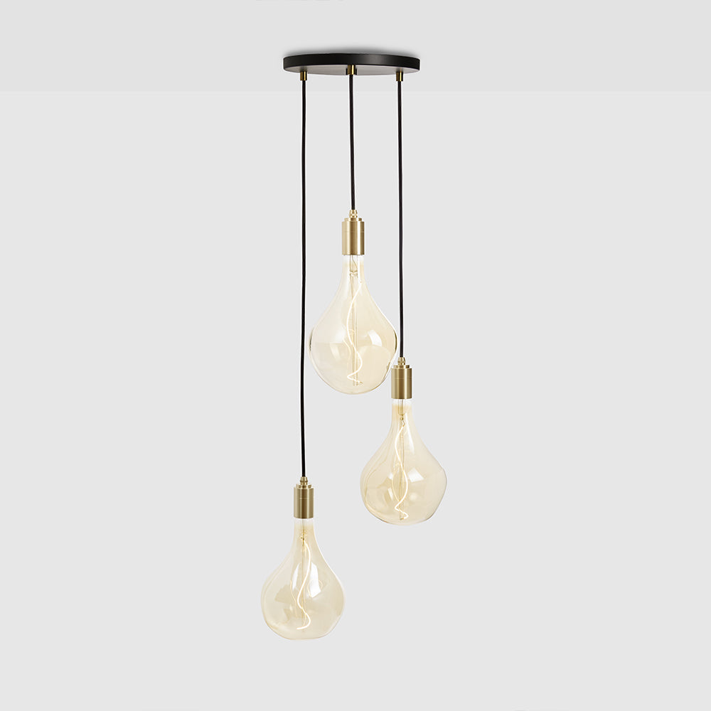 Tala Triple Pendant with Black Canopy and Voronoi II Pendants Tala Black Canopy / Brass Grip and Brass Pendants  