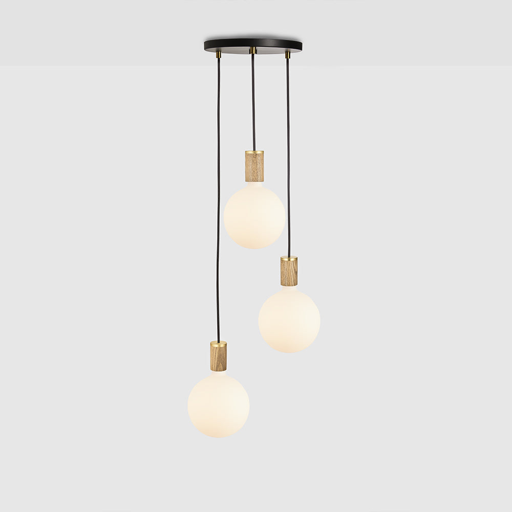 Tala Triple Pendant with Black Canopy and Sphere IV Pendant Tala Black Canopy, Oak Pendant  