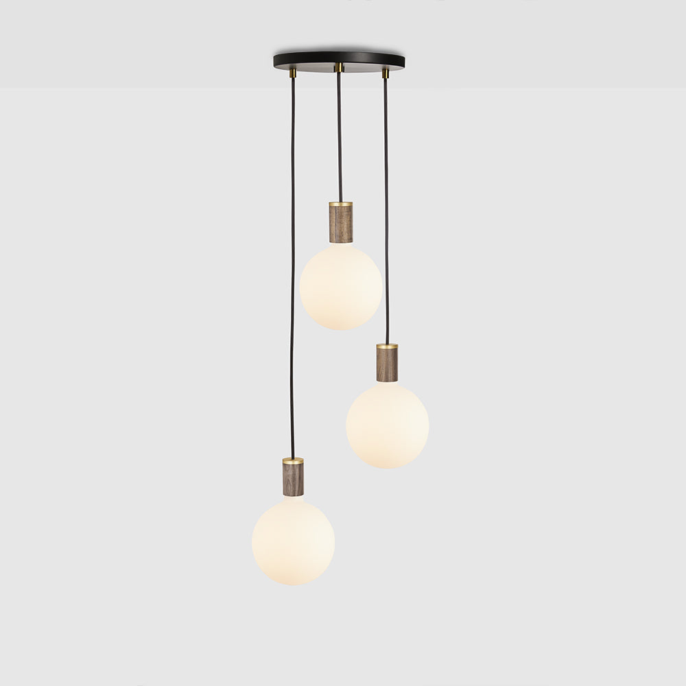 Tala Triple Pendant with Black Canopy and Sphere IV Pendant Tala Black Canopy, Walnut Pendant  
