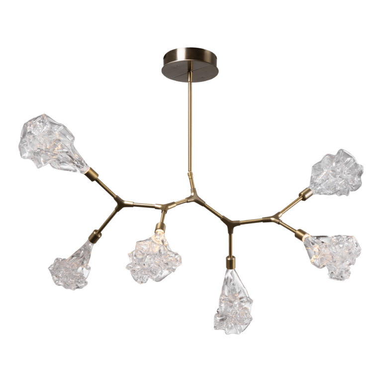 Hammerton Blossom Modern Branch - 6 pc Linear Chandeliers Hammerton Studio Metallic Beige Silver Blossom Clear Blownglass 2700