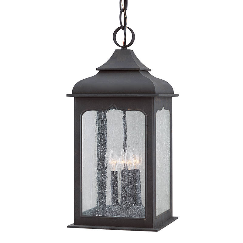 Troy Lighting HENRY STREET 4LT HANGING LANTERN LARGE F2018 Outdoor Light Fixture l Hanging Troy Lighting COLONIAL IRON  