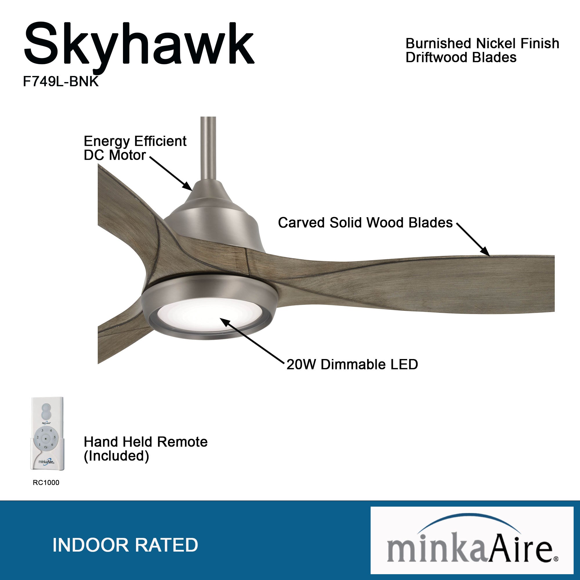 Minka Aire Skyhawk 60" Ceiling Fan with LED Light Kit F749L