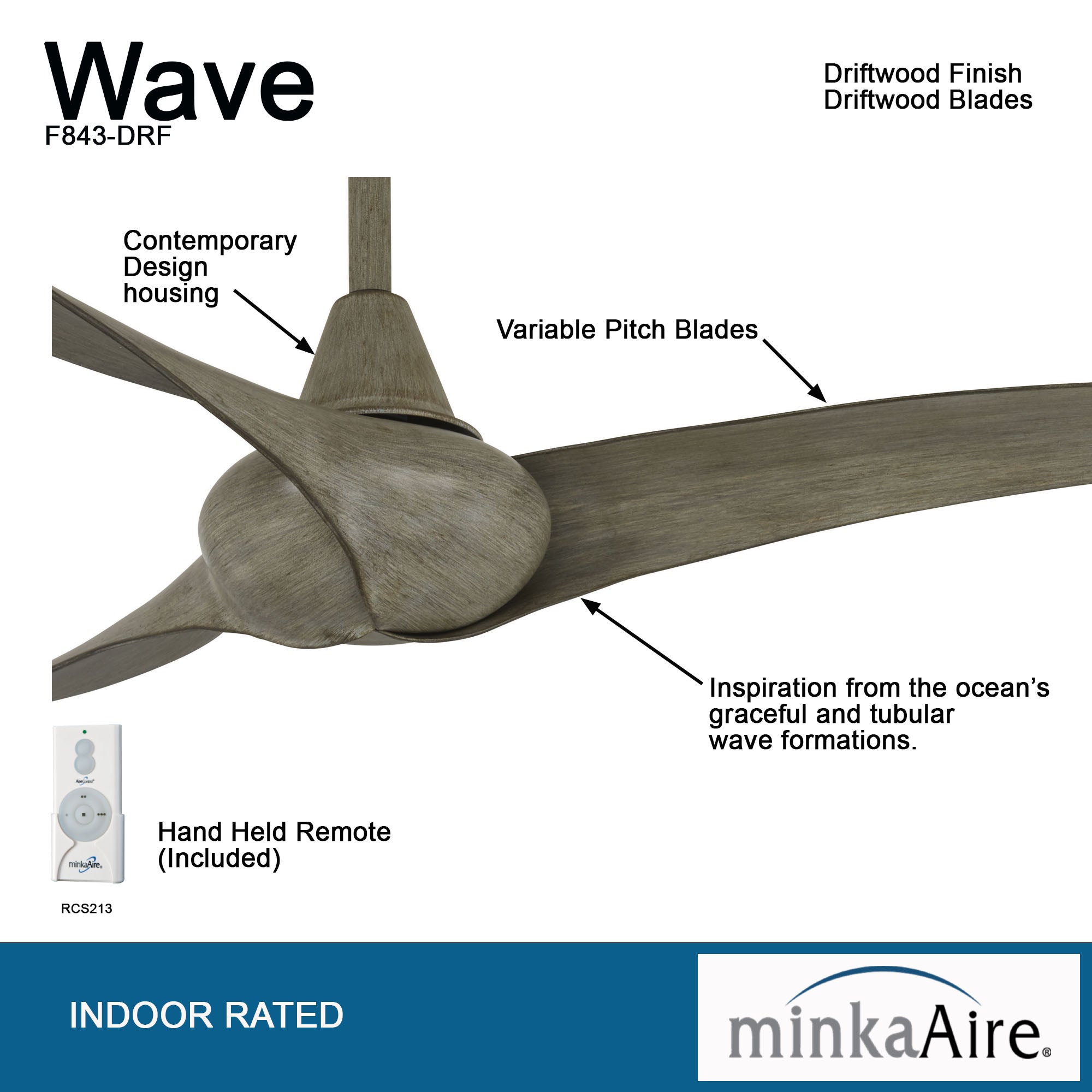 Minka Aire WAVE 52" Three Blade Ceiling Fan F843 Ceiling Fan Minka-Aire Driftwood  