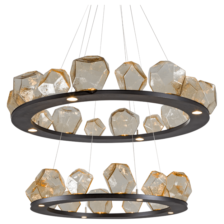 Hammerton Two Tier Gem Ring Chandelier-2B Chandeliers Hammerton Studio Metallic Beige Silver Blown Glass Gem - Amber 2700