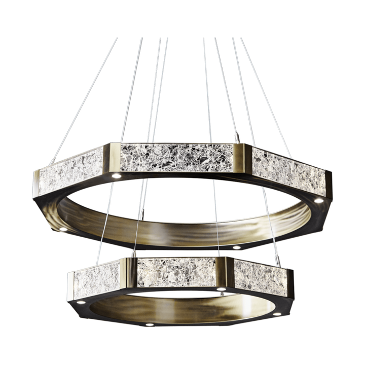 Hammerton Glacier Double Tier - 2B Chandeliers Hammerton Studio Metallic Beige Silver Clear Textured Cast Glass 2700