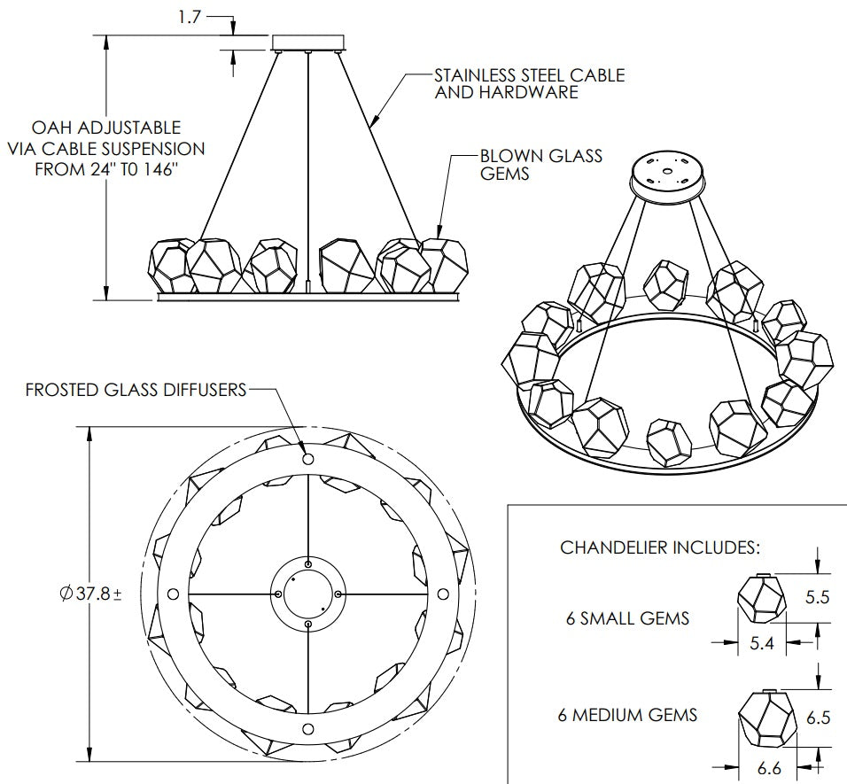 Hammerton Gem Ring Chandelier-0C 37" Chandeliers Hammerton Studio   