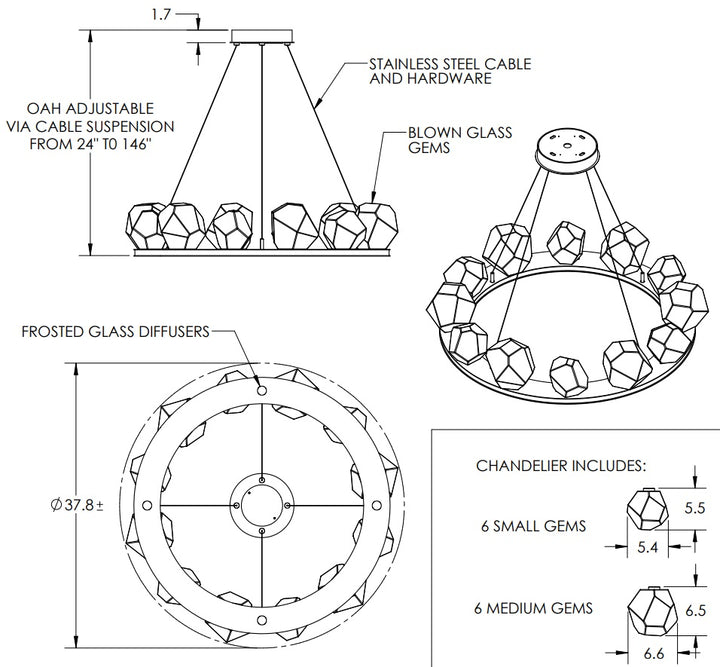 Hammerton Gem Ring Chandelier-0C 37" Chandeliers Hammerton Studio   