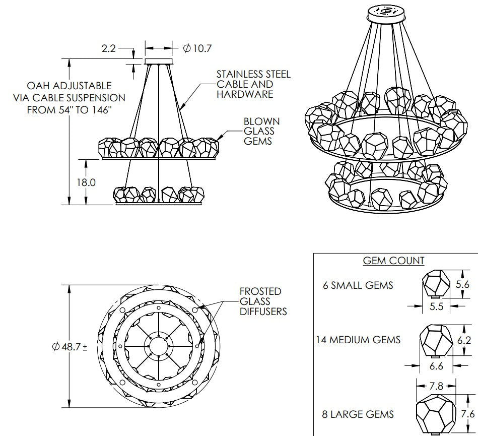 Hammerton Two Tier Gem Ring Chandelier-2B Chandeliers Hammerton Studio   