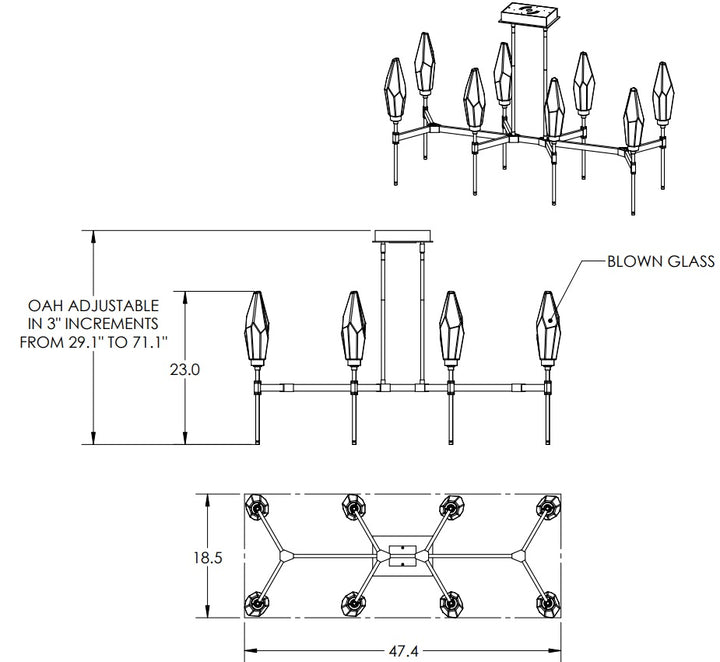 Hammerton Rock Crystal Linear Belvedere Suspension-48 Linear Chandeliers Hammerton Studio   