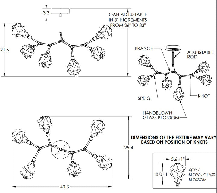 Hammerton Blossom Modern Branch - 6 pc Linear Chandeliers Hammerton Studio   