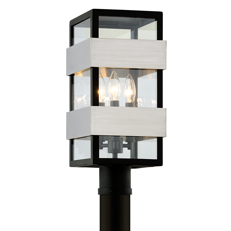 Troy Lighting DANA POINT 3LT POST P6525 Outdoor l Post/Pier Mounts Troy Lighting BLACK WITH BRUSHED STAINLESS  