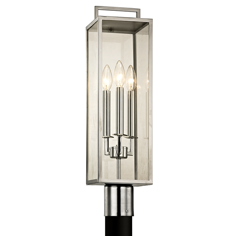 Troy Lighting BECKHAM 3LT POST P6535 Pier & Post Mount Lights Troy Lighting POLISHED STAINLESS  