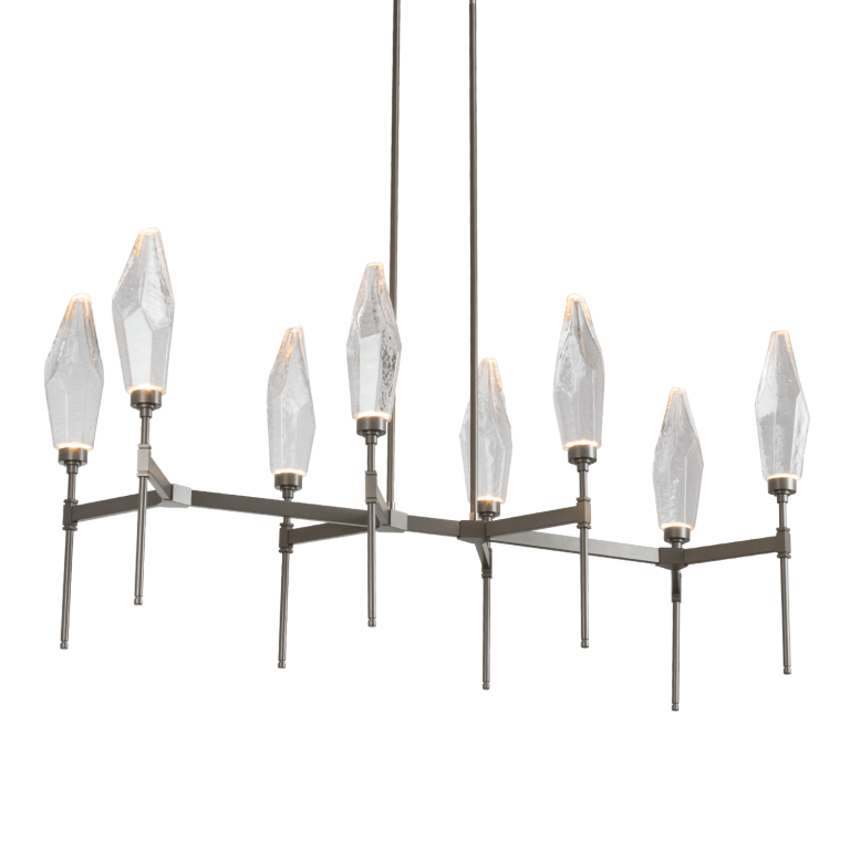 Hammerton Rock Crystal Linear Belvedere Suspension-48 Linear Chandeliers Hammerton Studio Metallic Beige Silver Chilled Blown Glass - Amber 2700