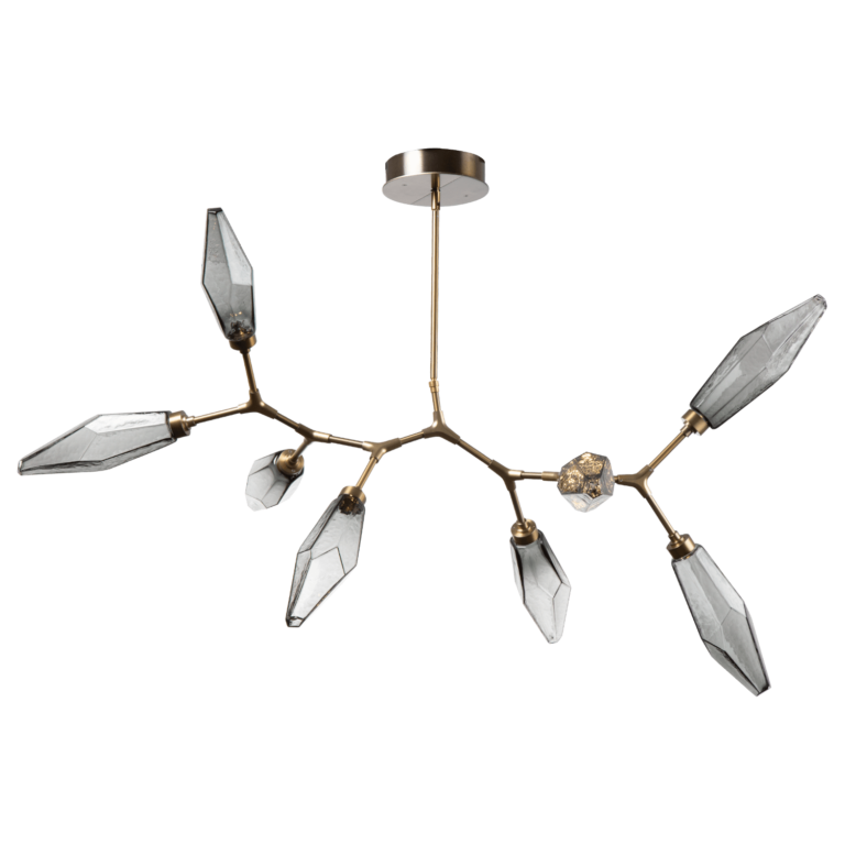 Hammerton Rock Crystal Modern Branch - 8 pc Linear Chandeliers Hammerton Studio Metallic Beige Silver Chilled Blown Glass - Amber 2700