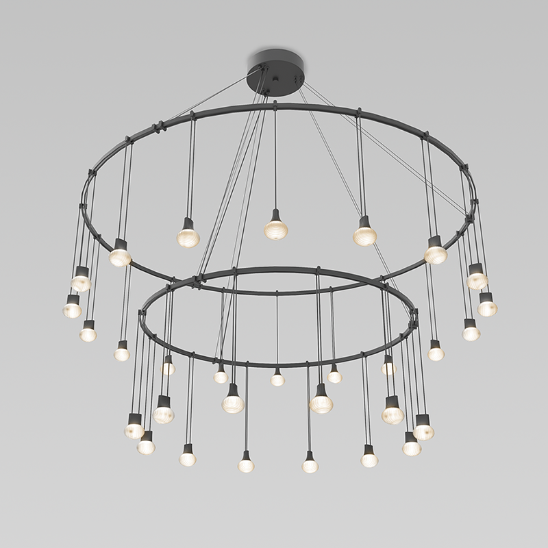 Sonneman 32"/48" Double Ring with Crystal Oval Luminaires Pendants Sonneman Satin Black  