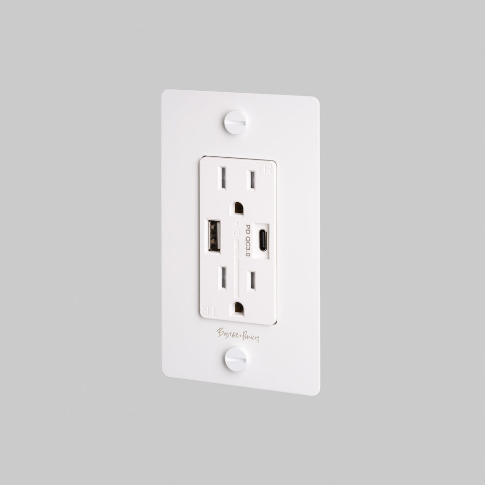 Buster + Punch US 1G COMBINATION DUPLEX OUTLET AND USB-A + C CHARGER Receptacles Buster + Punch White  