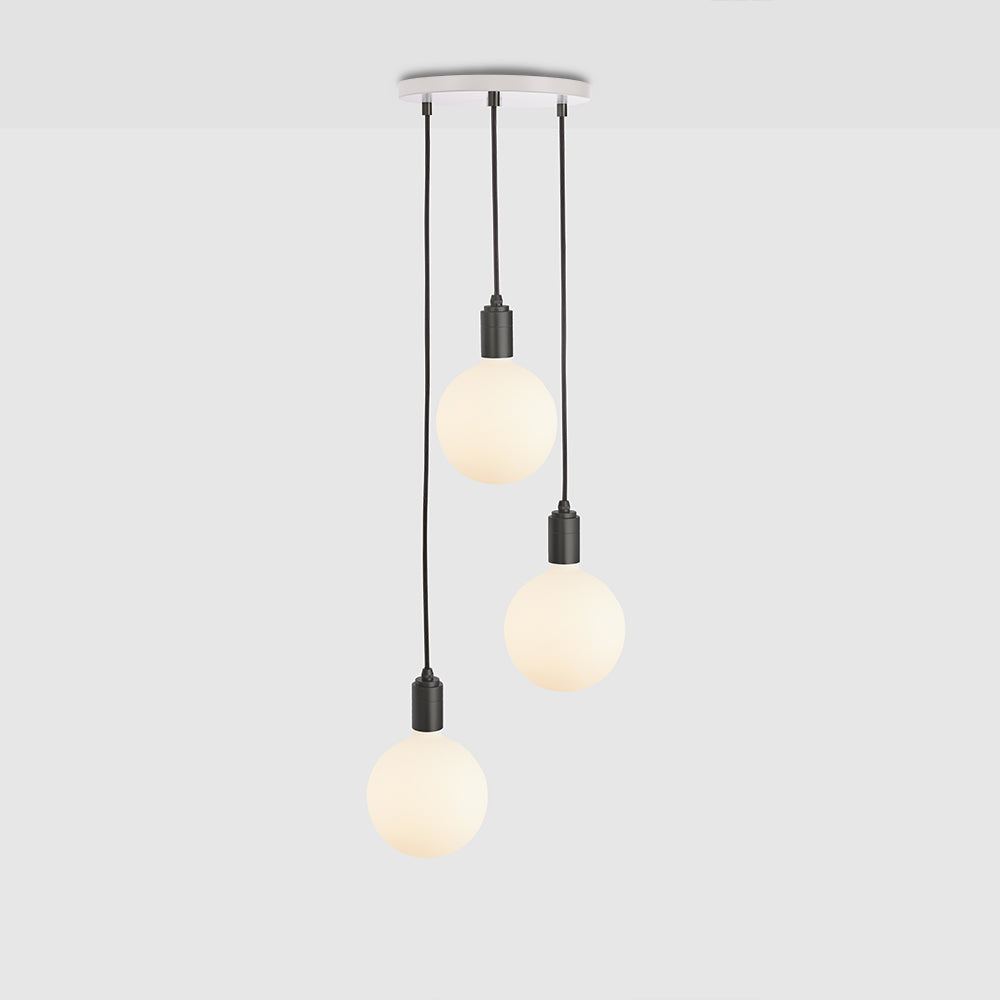 Tala Triple Pendant with White Canopy and Sphere IV Pendant Tala White Canopy, Graphite Pendant  