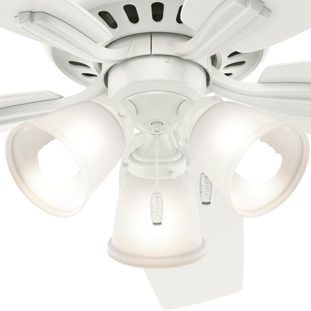 Hunter 52 inch Newsome Ceiling Fan with LED Light Kit Indoor Ceiling Fans Hunter Fresh White Fresh White / Light Oak Clear Frosted