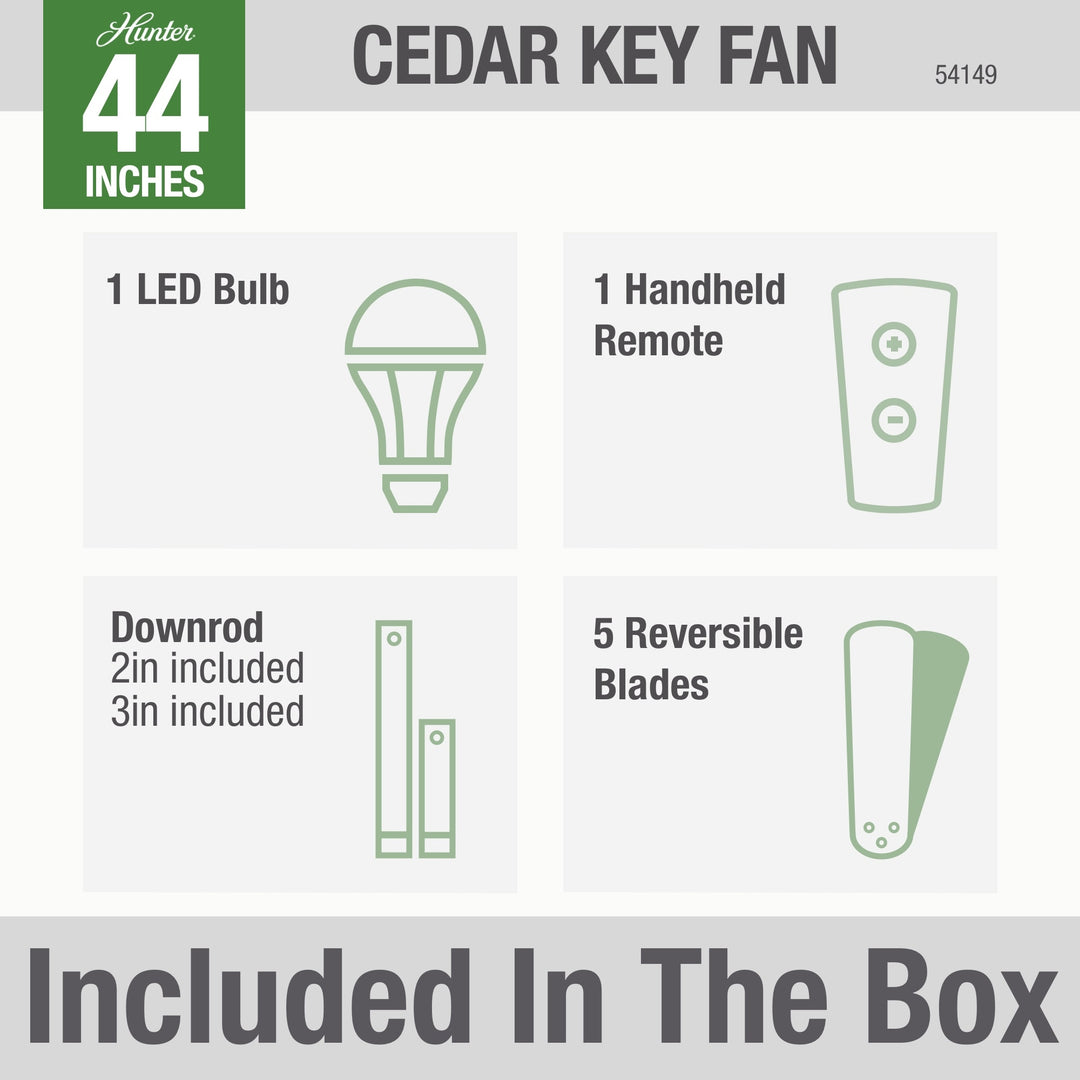 Hunter 44 inch Cedar Key Ceiling Fan with LED Light Kit and Handheld Remote Indoor Ceiling Fans Hunter   