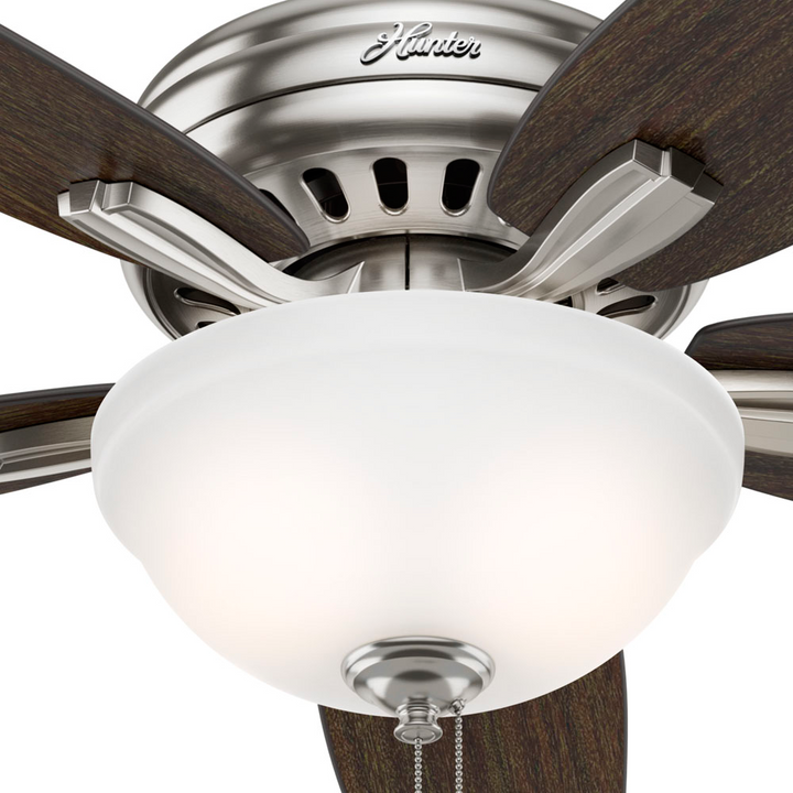 Hunter 52 inch Newsome Ceiling Fan with LED Light Kit and Pull Chain Indoor Ceiling Fans Hunter Brushed Nickel Medium Walnut / Dark Walnut Painted Cased White