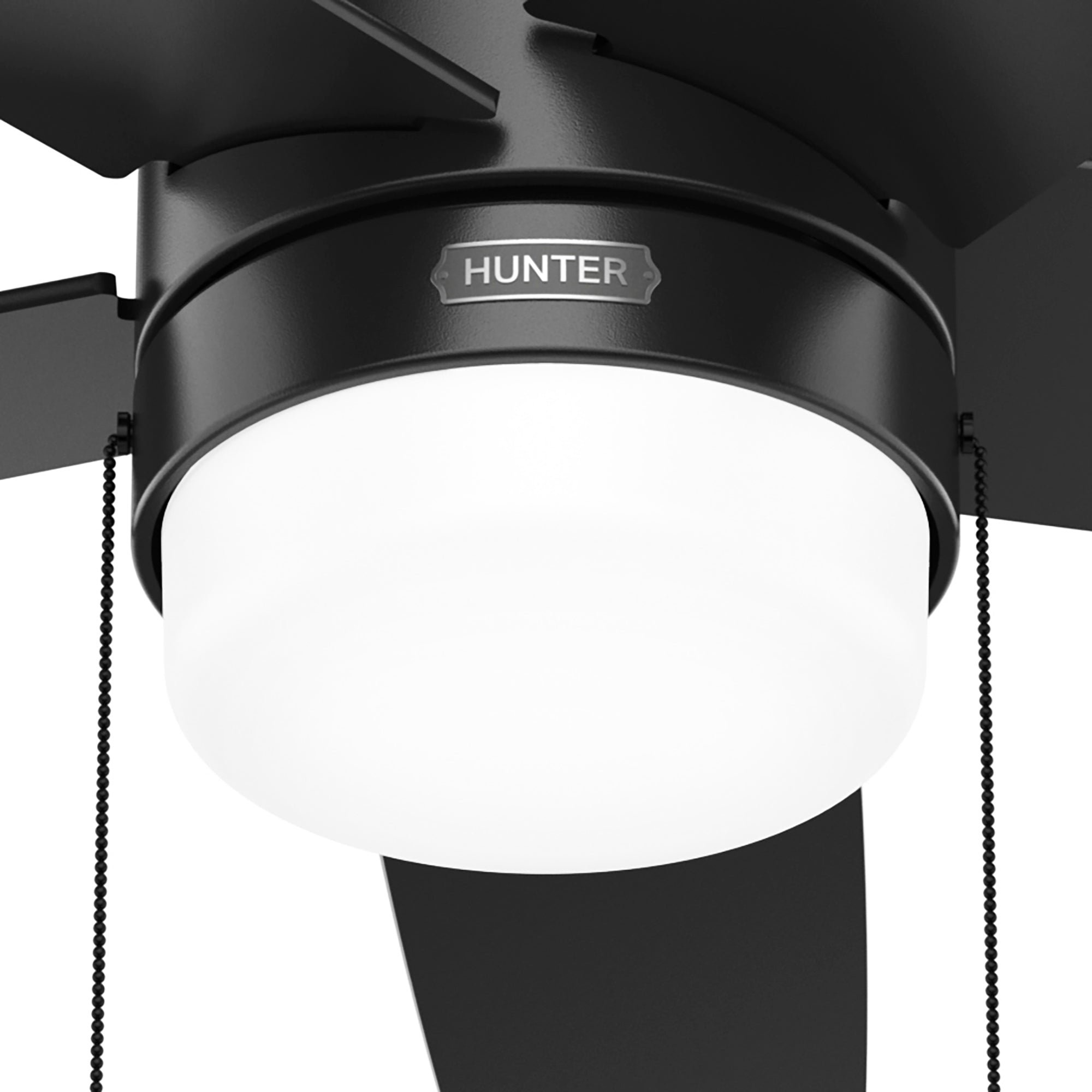 Hunter 52 inch Bardot Ceiling Fan with LED Light Kit and Pull Chain Ceiling Fan Hunter Matte Black Matte Black / Greyed Walnut White Lens