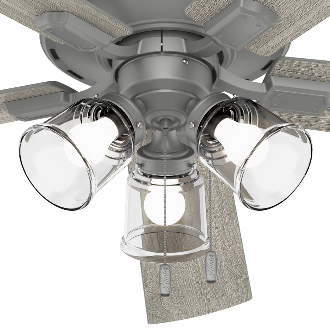 Hunter 60 inch Crestfield Ceiling Fan with LED Light Kit and Pull Chain Bowls Hunter Matte Silver Light Gray Oak / Clear