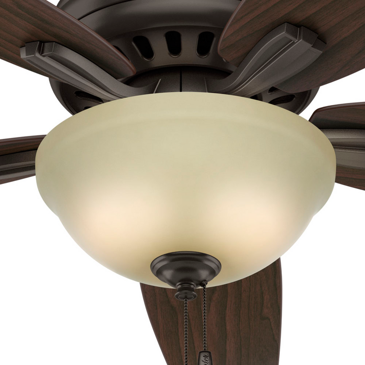 Hunter 52 inch Newsome Ceiling Fan with LED Light Kit and Pull Chain Indoor Ceiling Fans Hunter Premier Bronze Roasted Walnut / Yellow Walnut Frosted Amber