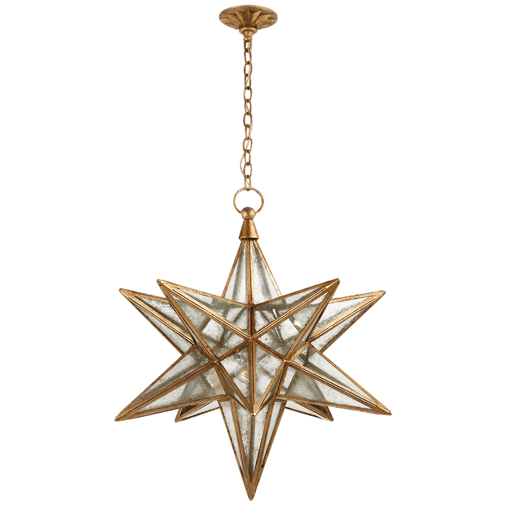 Visual Comfort Moravian Large Star Lantern Pendants Visual Comfort & Co. Gilded Iron Antique Mirror 