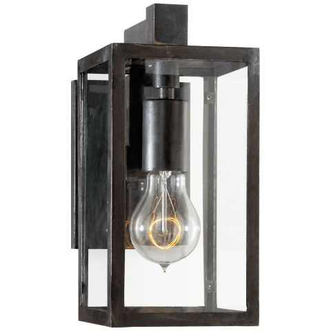 Visual Comfort Fresno Framed Short Sconce Outdoor l Wall Visual Comfort Aged Iron Clear Glass 