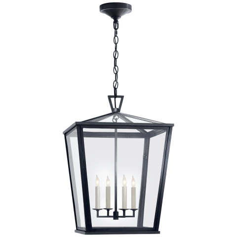 Visual Comfort Darlana Medium Hanging Lantern Outdoor Light Fixture l Hanging Visual Comfort Bronze Clear Glass 