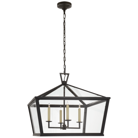 Visual Comfort Darlana Medium Wide Hanging Lantern Outdoor Hanging Lights Visual Comfort & Co. Bronze Clear Glass 