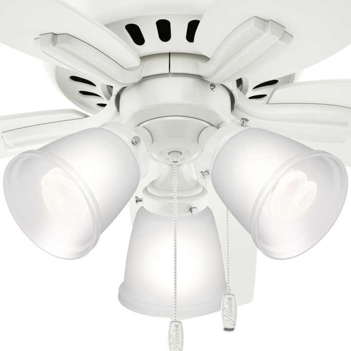 Hunter 42 inch Newsome Ceiling Fan with LED Light Kit and Pull Chain Indoor Ceiling Fans Hunter Fresh White Fresh White / Light Oak Clear Frosted