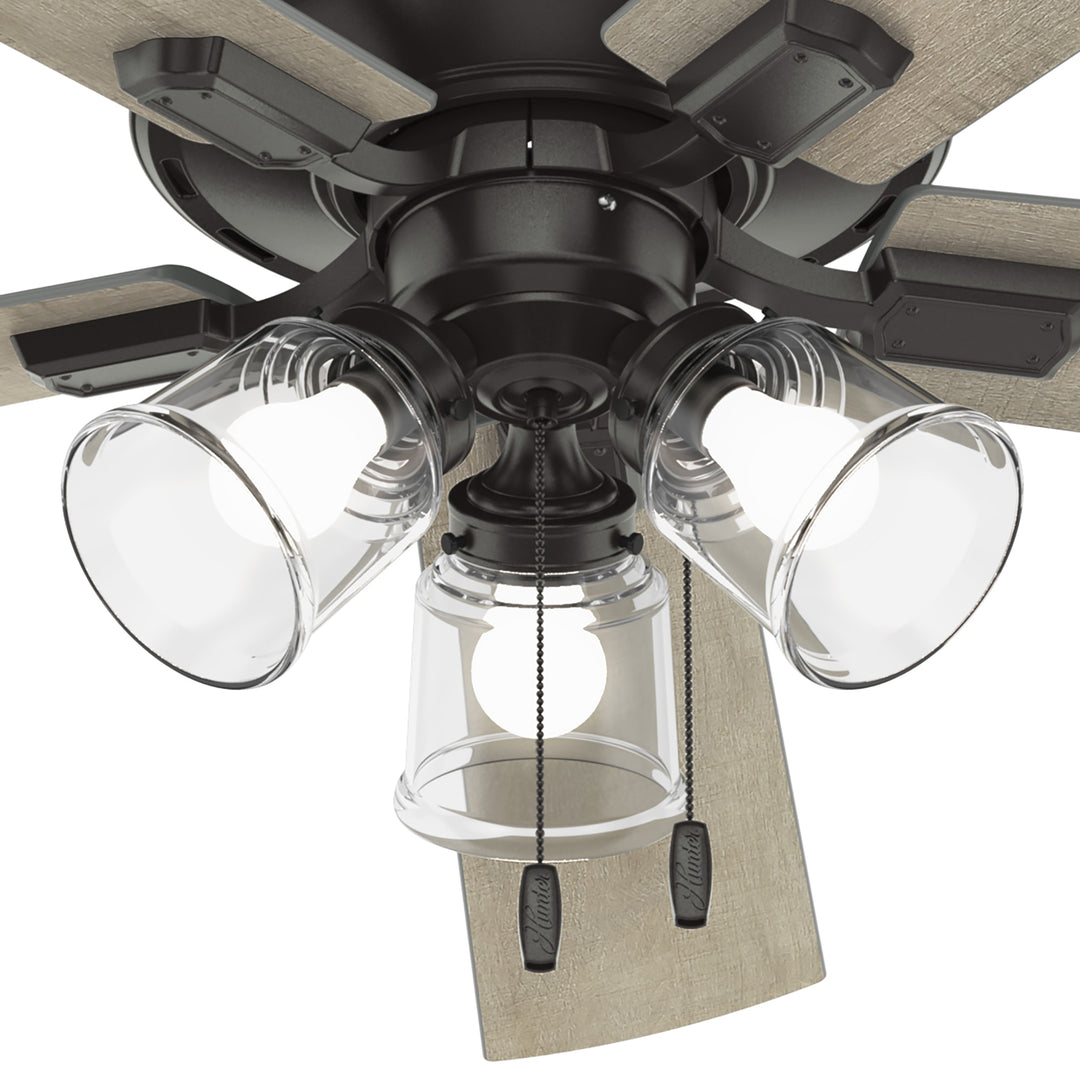 Hunter 60 inch Crestfield Ceiling Fan with LED Light Kit and Pull Chain Bowls Hunter Noble Bronze Bleached Grey Pine / Clear