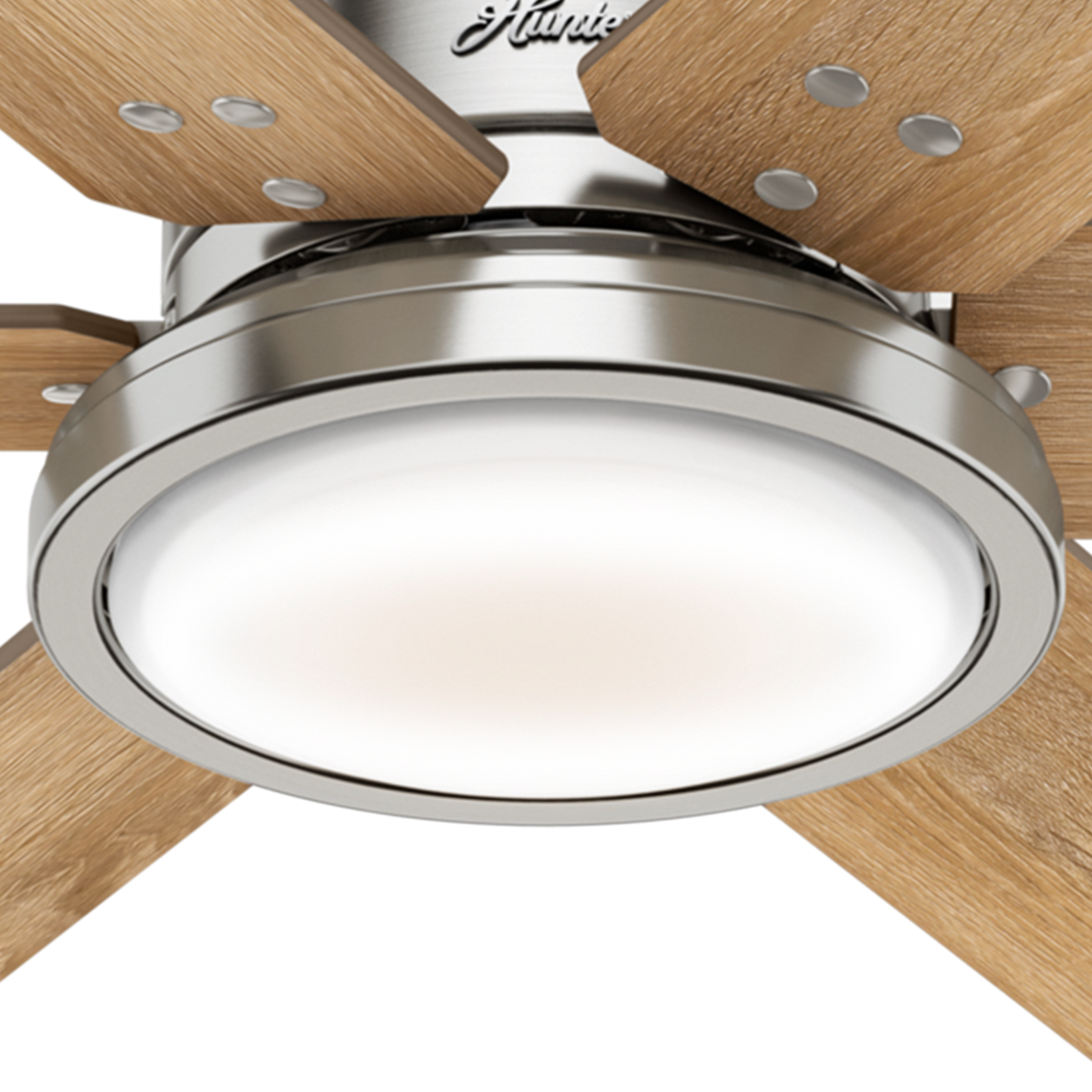 Hunter 70 inch Warrant Ceiling Fan with LED Light Kit and Wall Control Indoor Ceiling Fans Hunter Brushed Nickel Drifted Oak / Bleached Grey Pine Painted Cased White