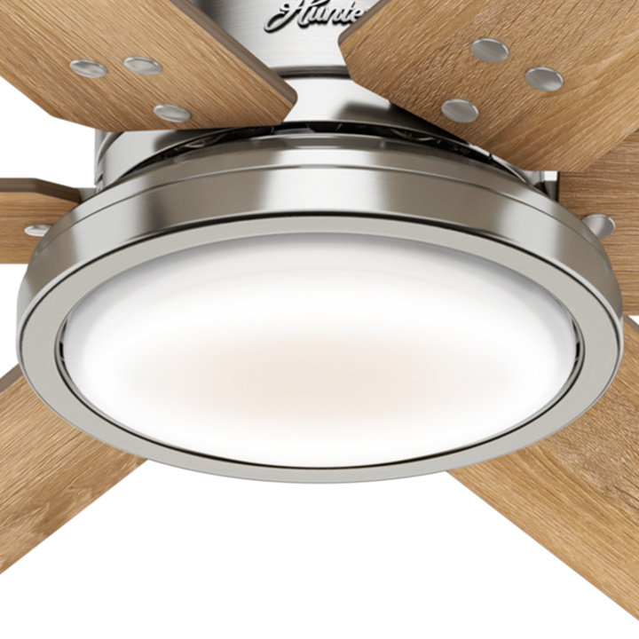 Hunter 70 inch Warrant Ceiling Fan with LED Light Kit and Wall Control Indoor Ceiling Fans Hunter Brushed Nickel Drifted Oak / Bleached Grey Pine Painted Cased White