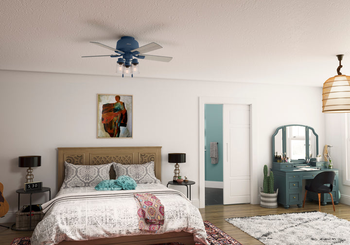 Hunter 44 inch Hartland Low Profile Ceiling Fan with LED Light Kit and Pull Chain Indoor Ceiling Fans Hunter