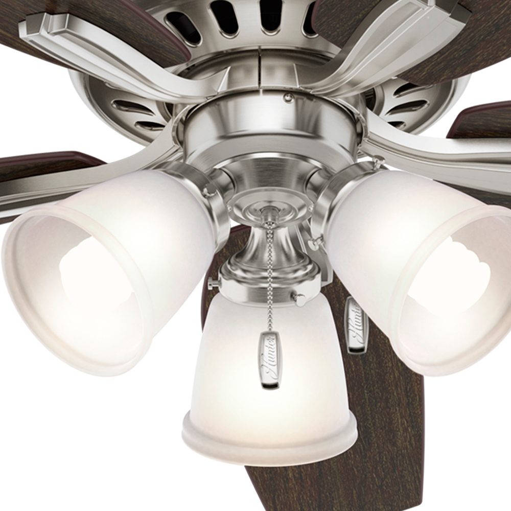 Hunter 52 inch Newsome Ceiling Fan with LED Light Kit Indoor Ceiling Fans Hunter Brushed Nickel Medium Walnut / Dark Walnut Painted Cased White